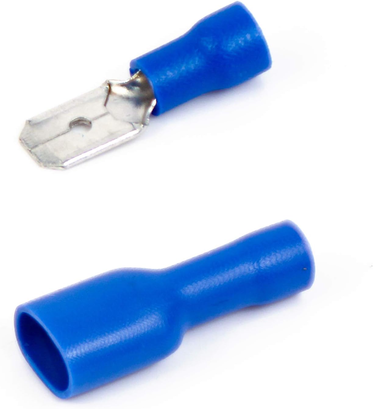 110x Złącze elektryczne płaskie Cosse 6.3 mm, 55x męskie i 55x żeńskie, izolowane, szybkozłączka (do przewodów od 1.5mm do 2.5mm²), niebieskie