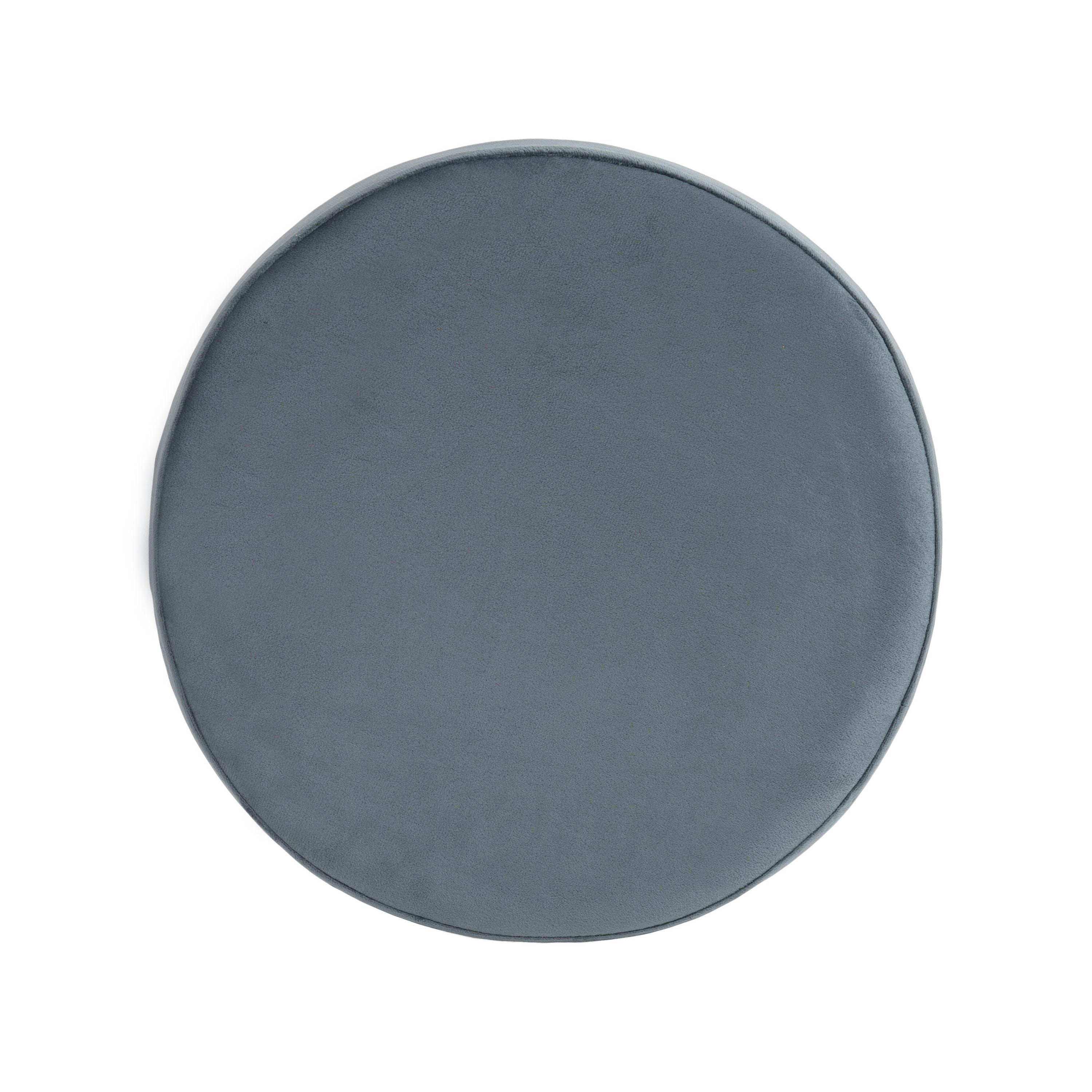 Pouf décoratif cylindrique en velours bleu grisé et métal doré 34x40x34cm - 6