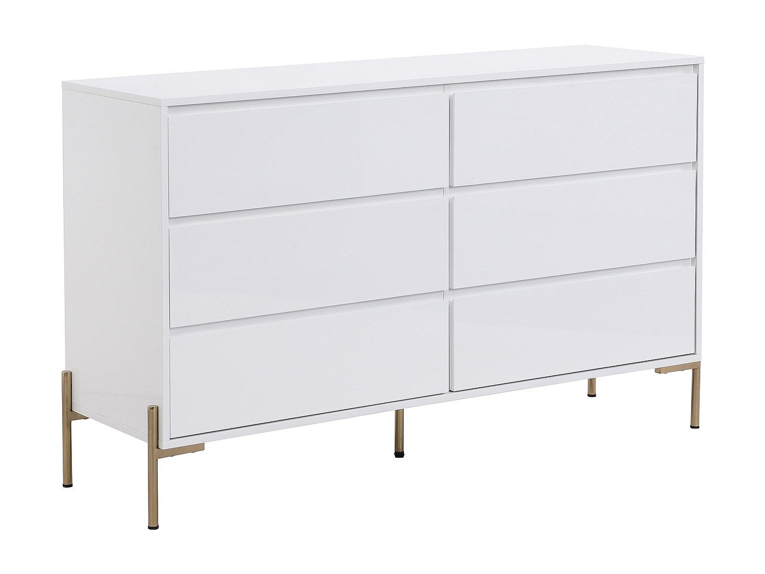 Commode 6 tiroirs - MDF et métal - Blanc laqué et doré - KORASA - 2