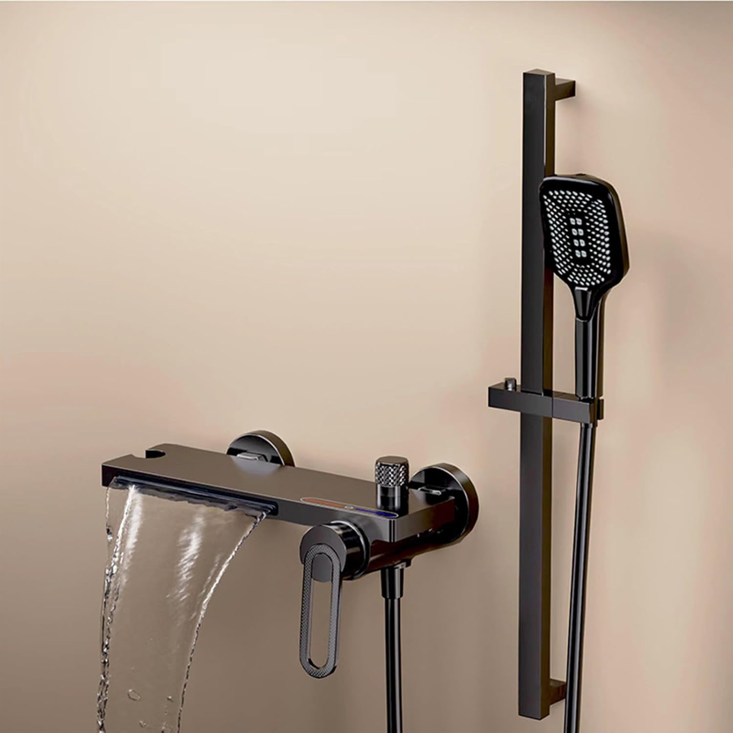 Baignoire cascade avec robinet d'eau chaude et froide, pommeau de douche mural en laiton, hauteur réglable, cascade en or brossé avec tige de levage - 3