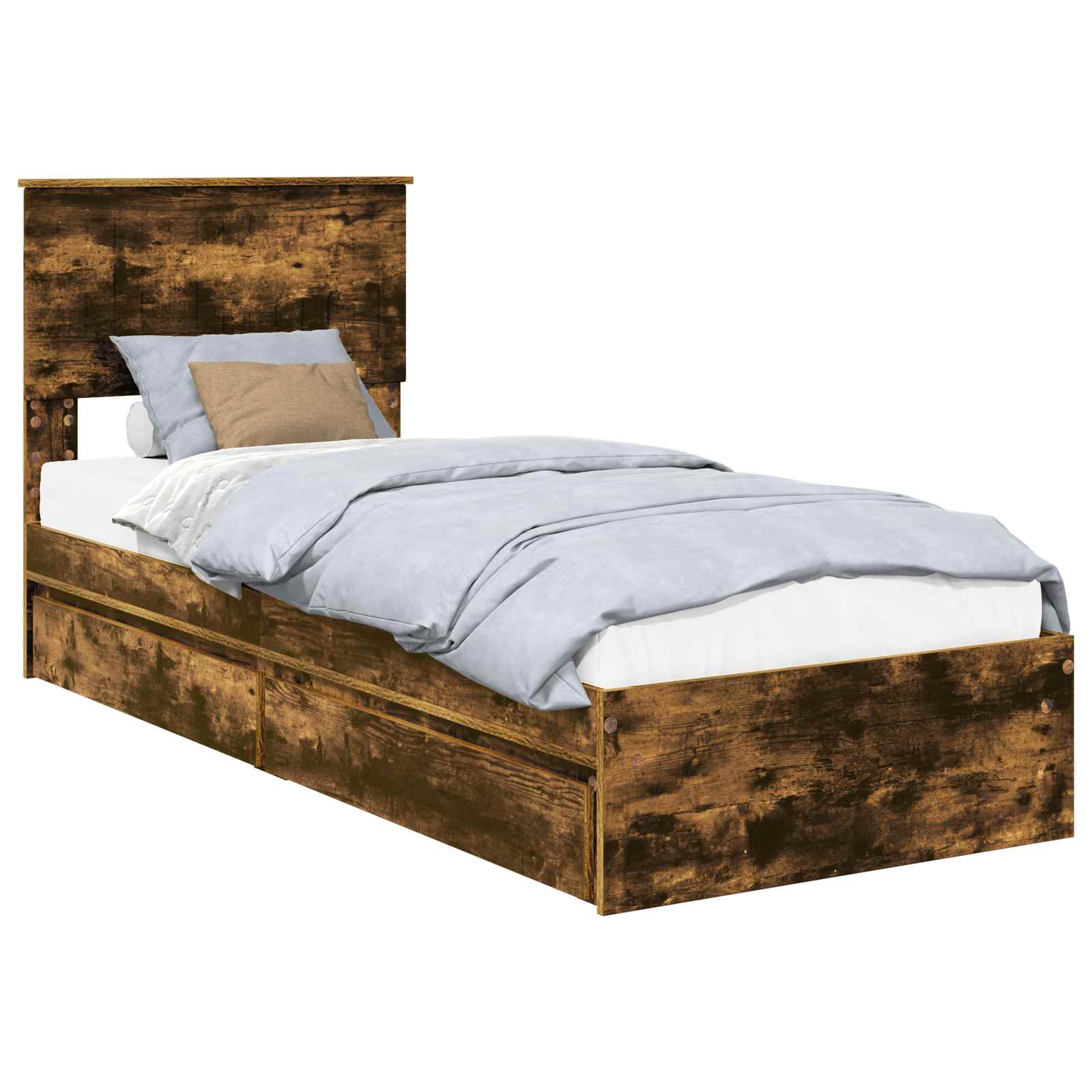 Lit de rangement chêne fumé 75 x 190 cm en panneau de bois - 2
