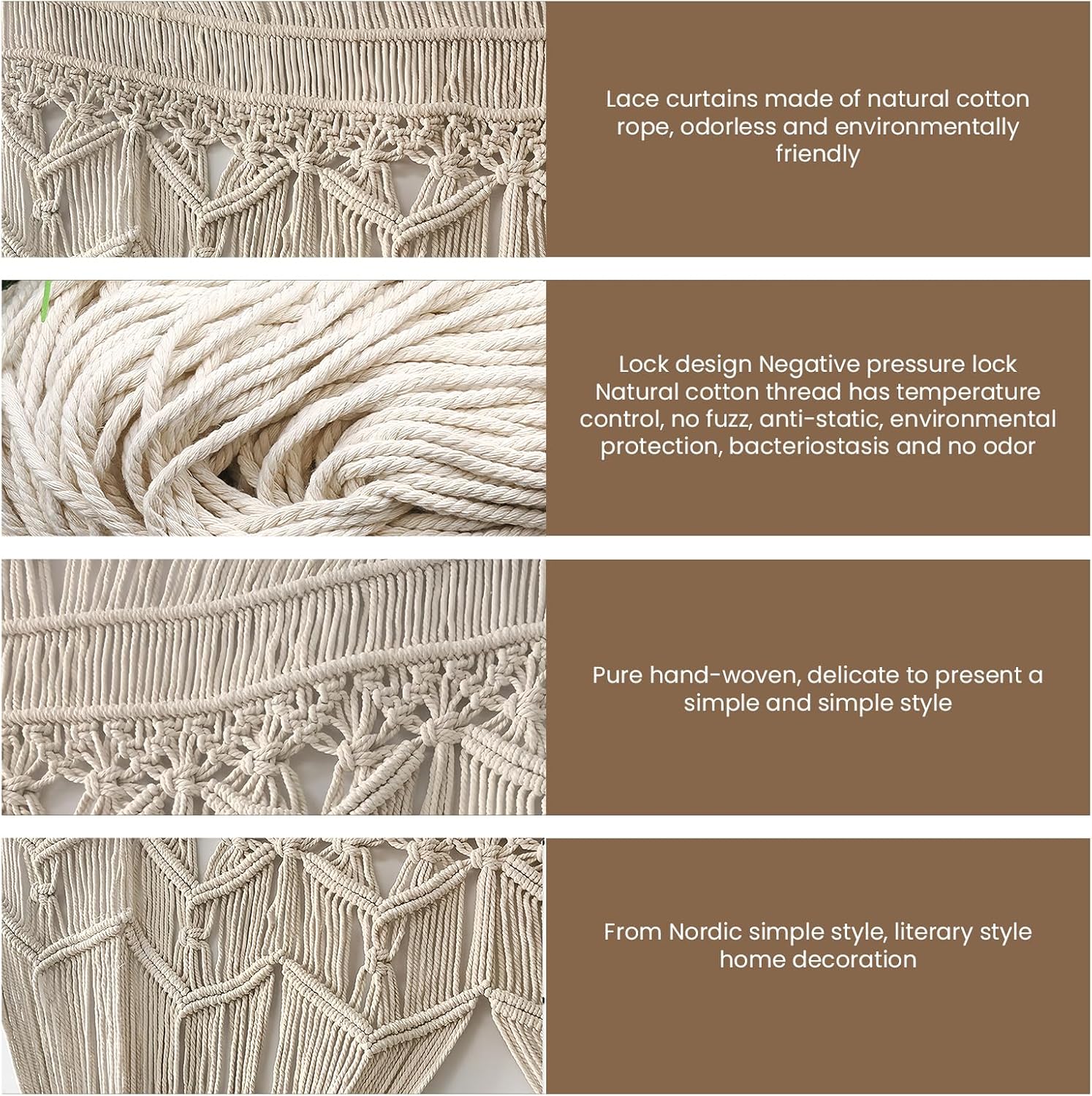 Rideau en macramé, 200 x 100 cm, style bohème, pour portes, fenêtres, salon, chambre à coucher ou décoration de mariage - 2
