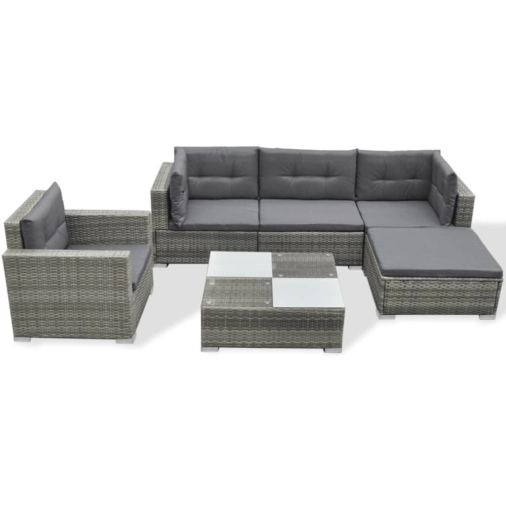 Maison Exclusive - 6 pcs conjunto lounge de jardim c/ almofadões vime PE cinzento - 2