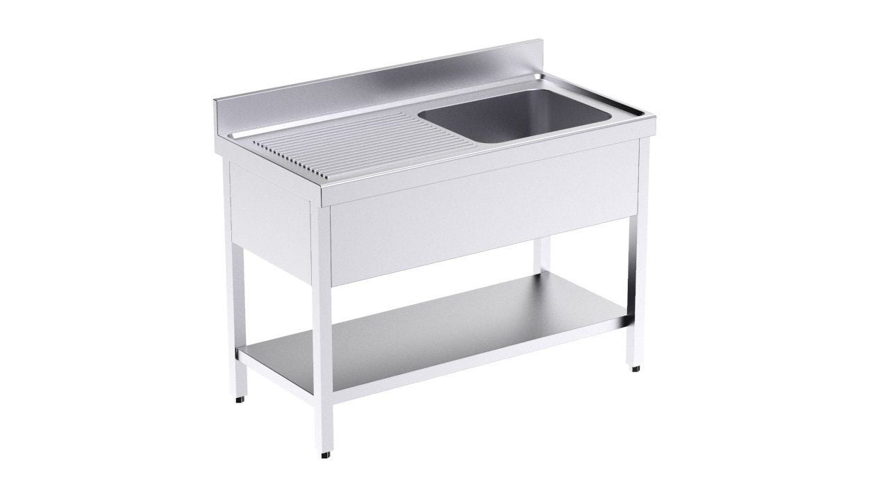 Évier Professionnel Inox 1 Cuve Avec égouttoir Gauche 120x60x105 Cm - Pour Restaurants, Bars, Cuisines CHR