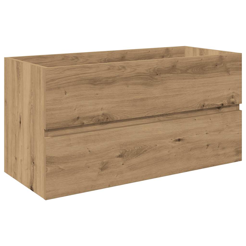 Meuble sous vasque suspendu 90 cm chêne artisanal lavabo céramique avec robinet rangement salle de bain mural – ComfortXL - 4