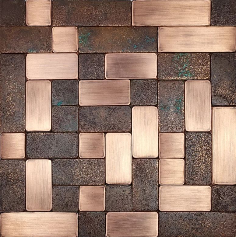 Płytki miedziane na ściany Cobresos, kolor Natural-brąz – Płytki do kuchni z miedzi ręcznie robione | Płytki nad blatem z miedzi backsplash