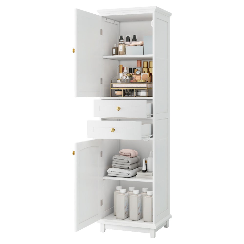 Armoire de salle de bain 45x36x160 cm avec portes vitrées, deux armoires et deux tiroirs, étagères réglables et fermeture magnétique - 5