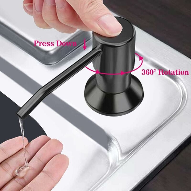 Distributeur de Savon évier Cuisine, Distributeur de détergent encastrable en Acier Inoxydable de Cuisine 350 ML, Distributeur de Savon Rechargeable a - 4