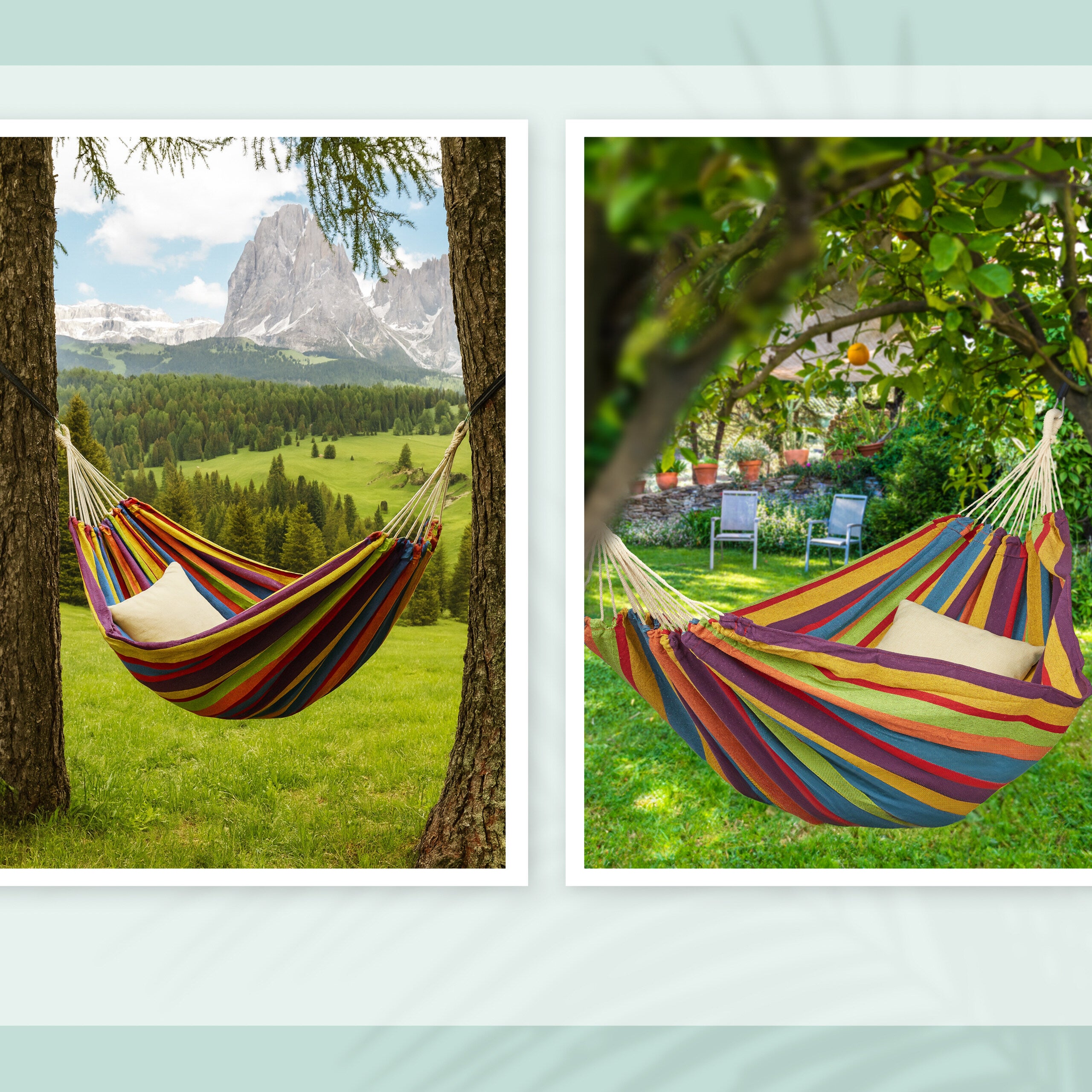 Hamac en coton, LxP : 150x190 cm, avec kit de fixation, jusqu’à 300 kg, transportable, XXL, multicolore, Relaxdays - 3