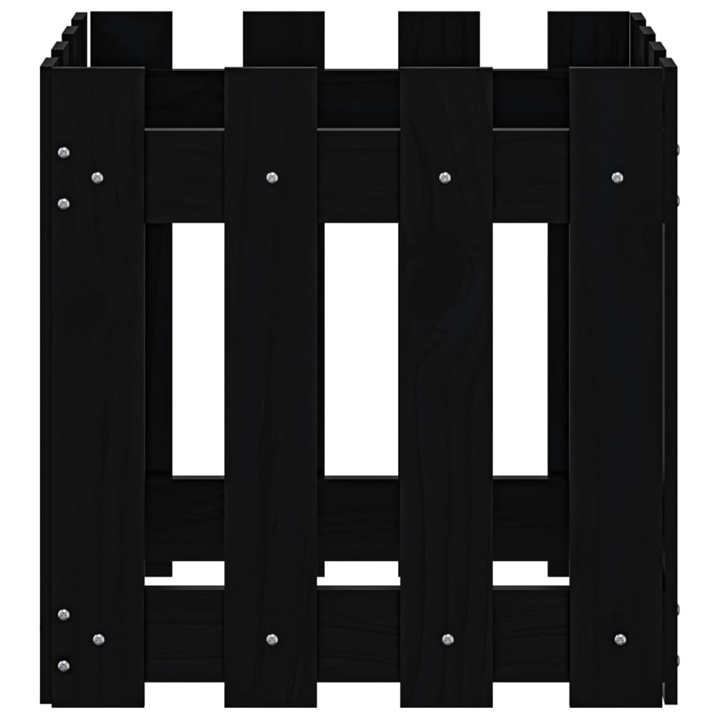 Jardinière | Bac à fleurs | Pot de fleurs avec design de clôture noir 40x40x40 cm pin massif438798 - 5