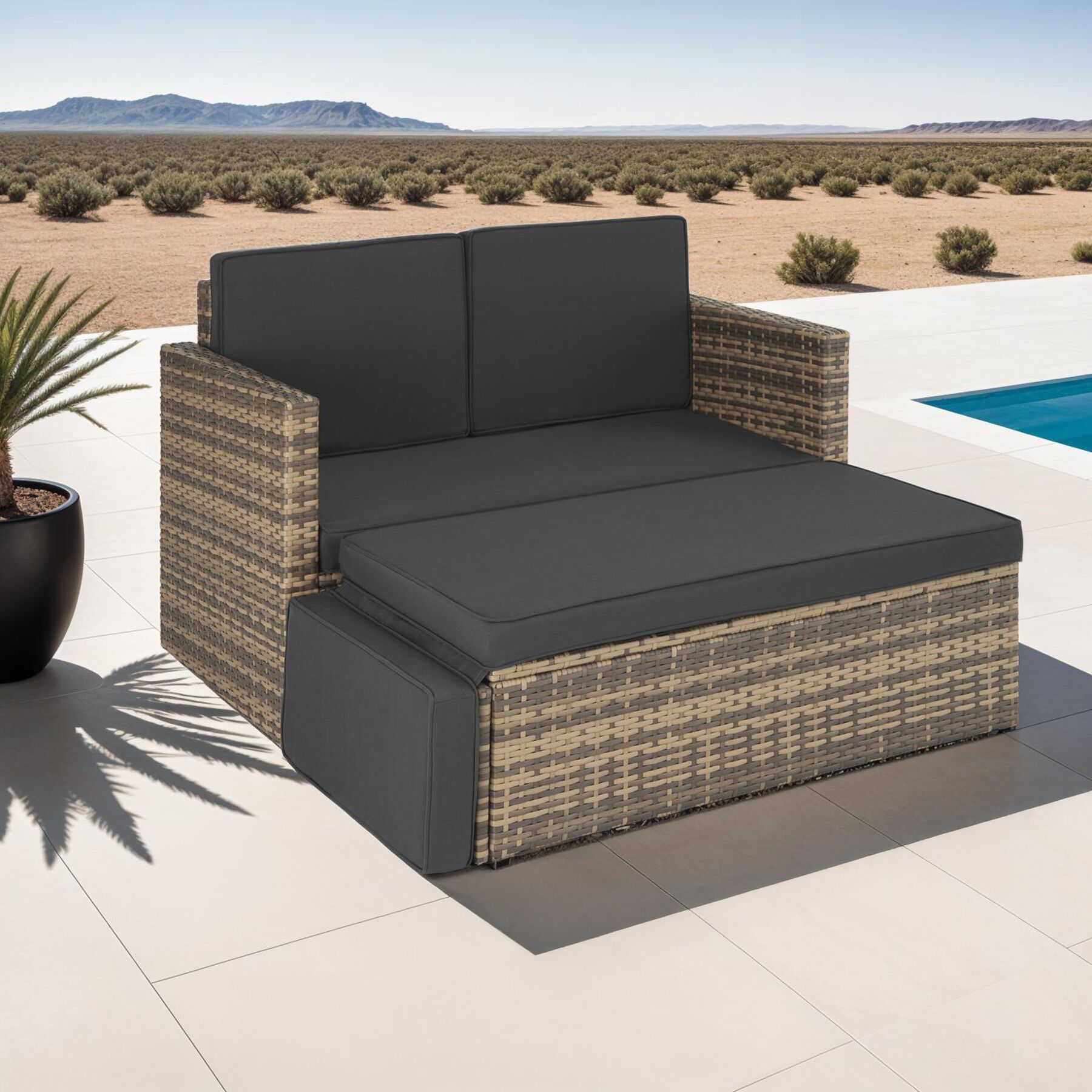 Canapé de jardin en résine tressée, modulable, robuste, résistant UV, coussins déhoussables, nature TECTAKE - 3