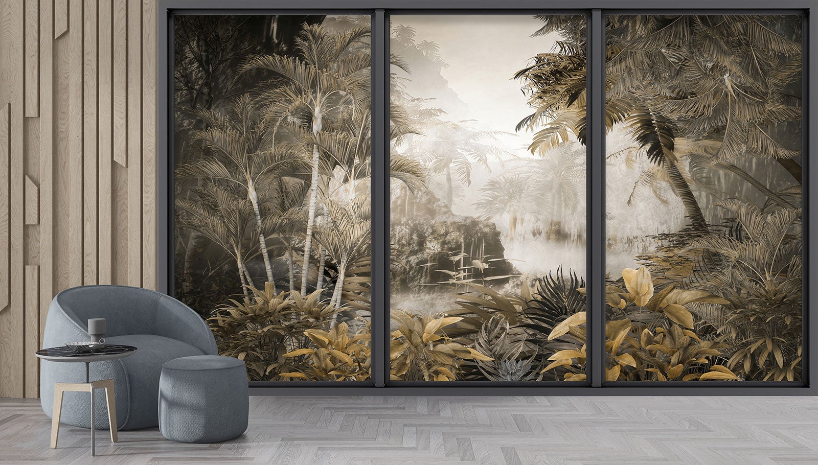 Papier peint panoramique Trompe l'oeil baie vitrée - Jungle - Largeur 195 cm x Hauteur 117 cm - 4