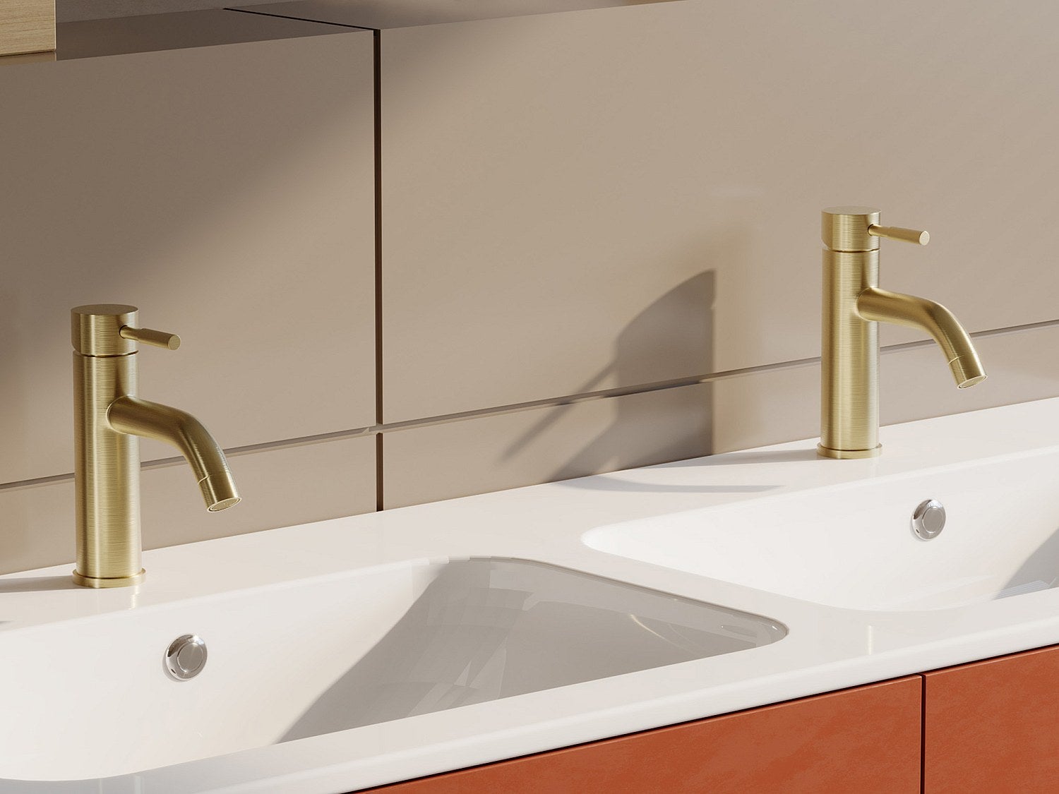 Zestaw 2 baterii mieszających mechanicznych, zaokrąglonych, ze stali nierdzewnej szczotkowanej – Złote – Wys. 17,3 cm – SALAVAN