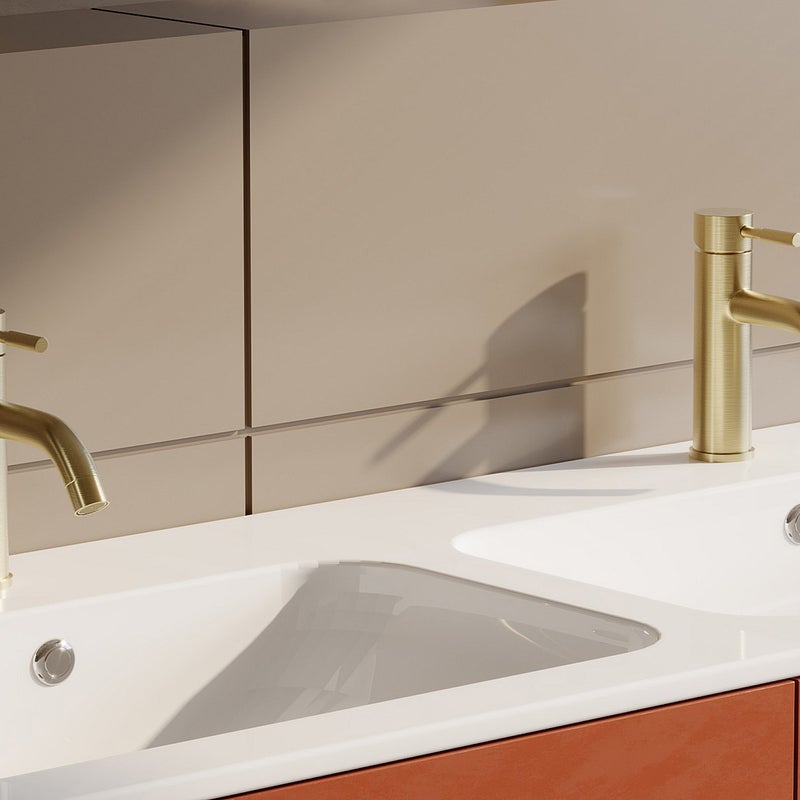 Zestaw 2 baterii mieszających mechanicznych, zaokrąglonych, ze stali nierdzewnej szczotkowanej – Złote – Wys. 17,3 cm – SALAVAN