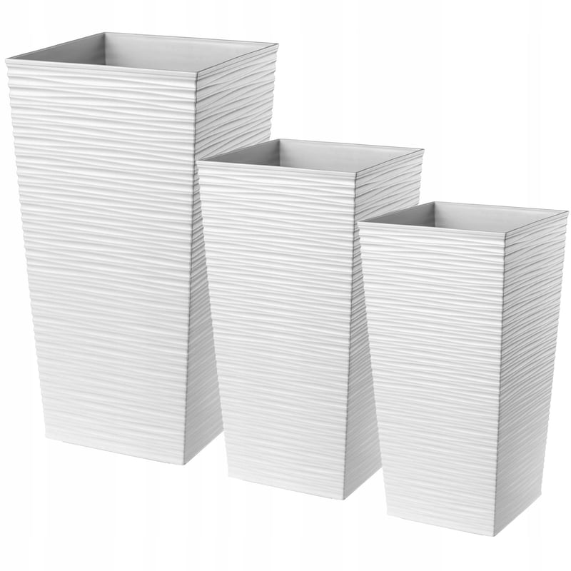 ZESTAW 3szt DONICZKA DONICA OGRODOWA + WKŁAD WYSOKA DUŻA BIAŁA 47+57+68 cm