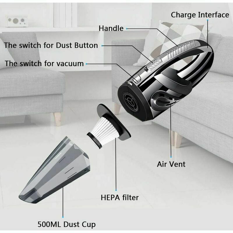 Aspirateur à cendre,Aspirateur à Main sans Fil Puissant Portable 120W 2200mAh avec Fonction Huimide & Sèche Filtre HEPA Lavable et 5 Buses Rechargea - 2