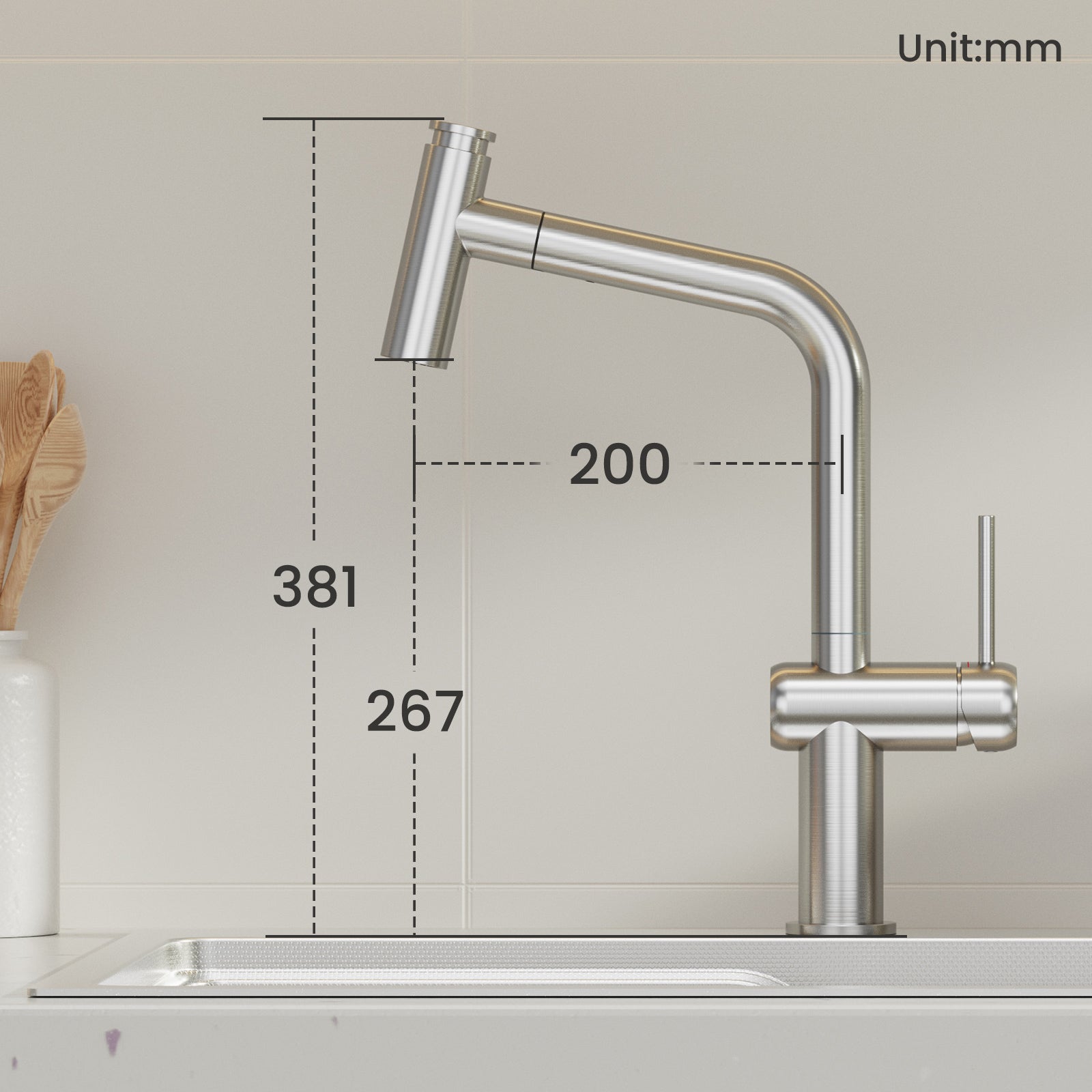 Torneira de cozinha com chuveiro de mão, torneira misturadora de cozinha com rotação de 360°, torneira com 2 modos de spray escovado - 6