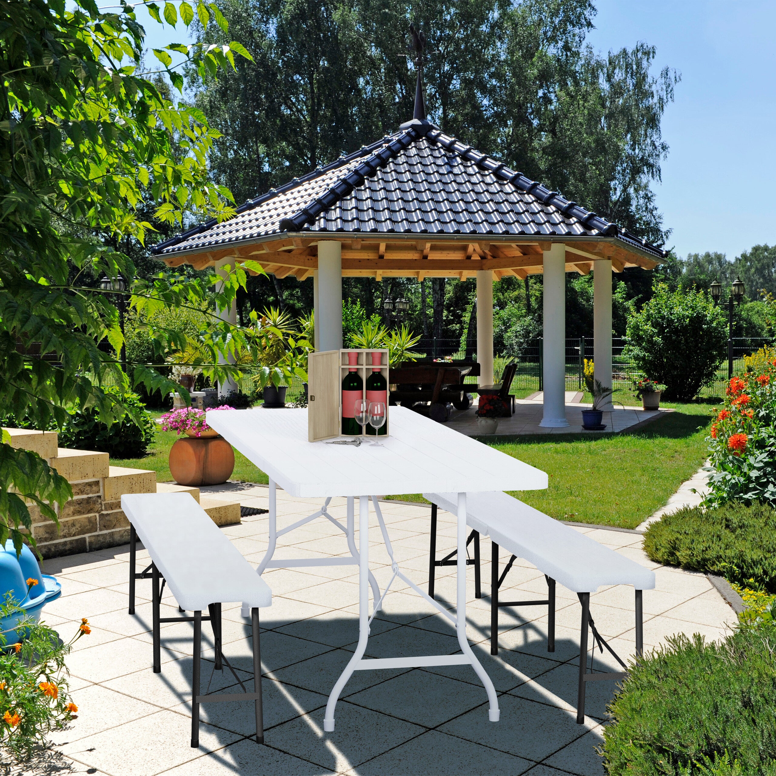 Relaxdays Banc Pliant Lot De 2 - 240 Cm, Plastique Et Acier, Charge 300kg/banc, Pour Jardin, Terrasse, Camping