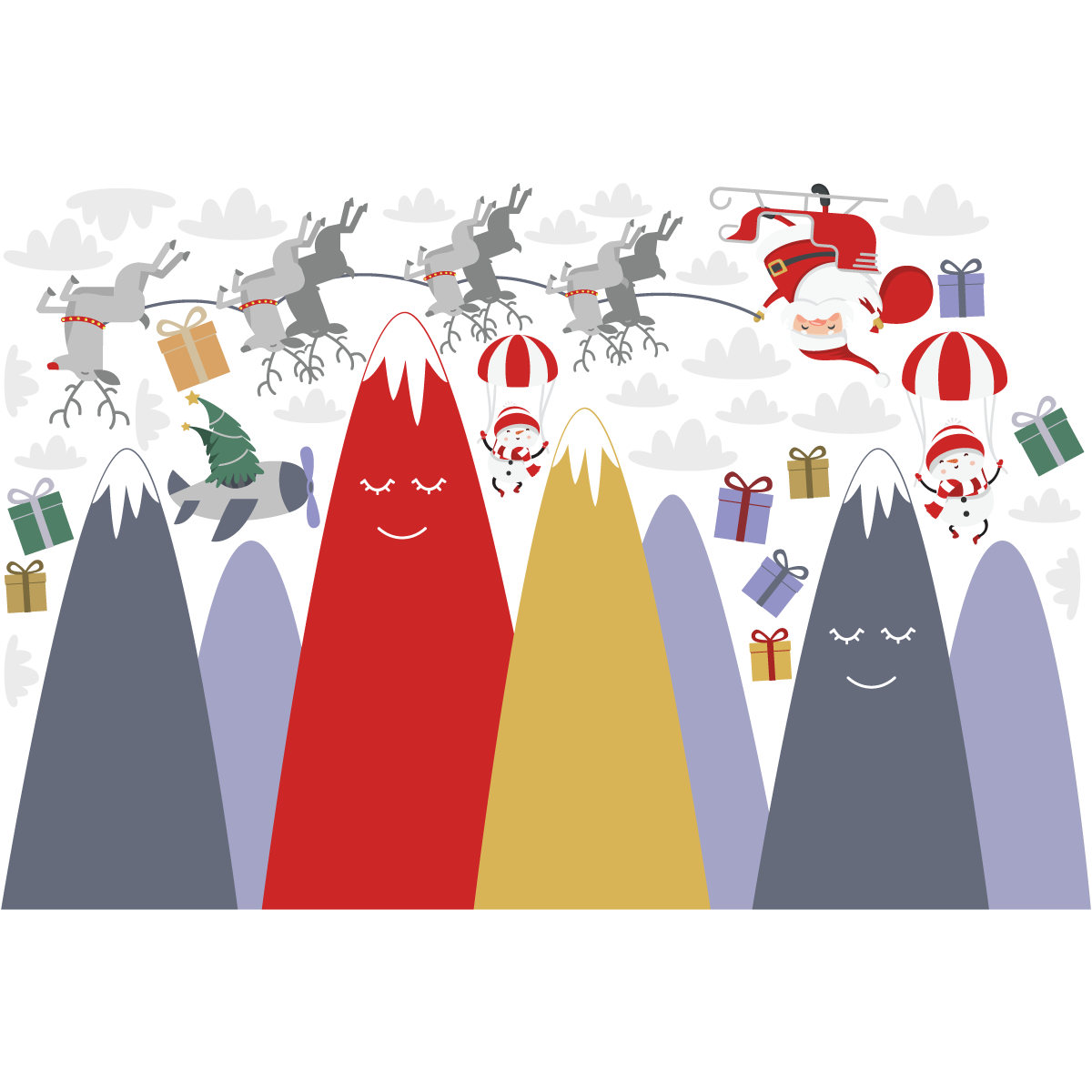 Pegatinas de Papá Noel en las montañas escandinavas - adhesivo de pared - revestimiento sticker mural decorativo - 70x105cm - 2