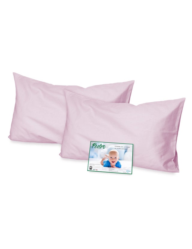 PAIRE de taie d'oreiller PEDRO pour lit bébé CM. 40X60 TOUTES LES COULEURS Rose