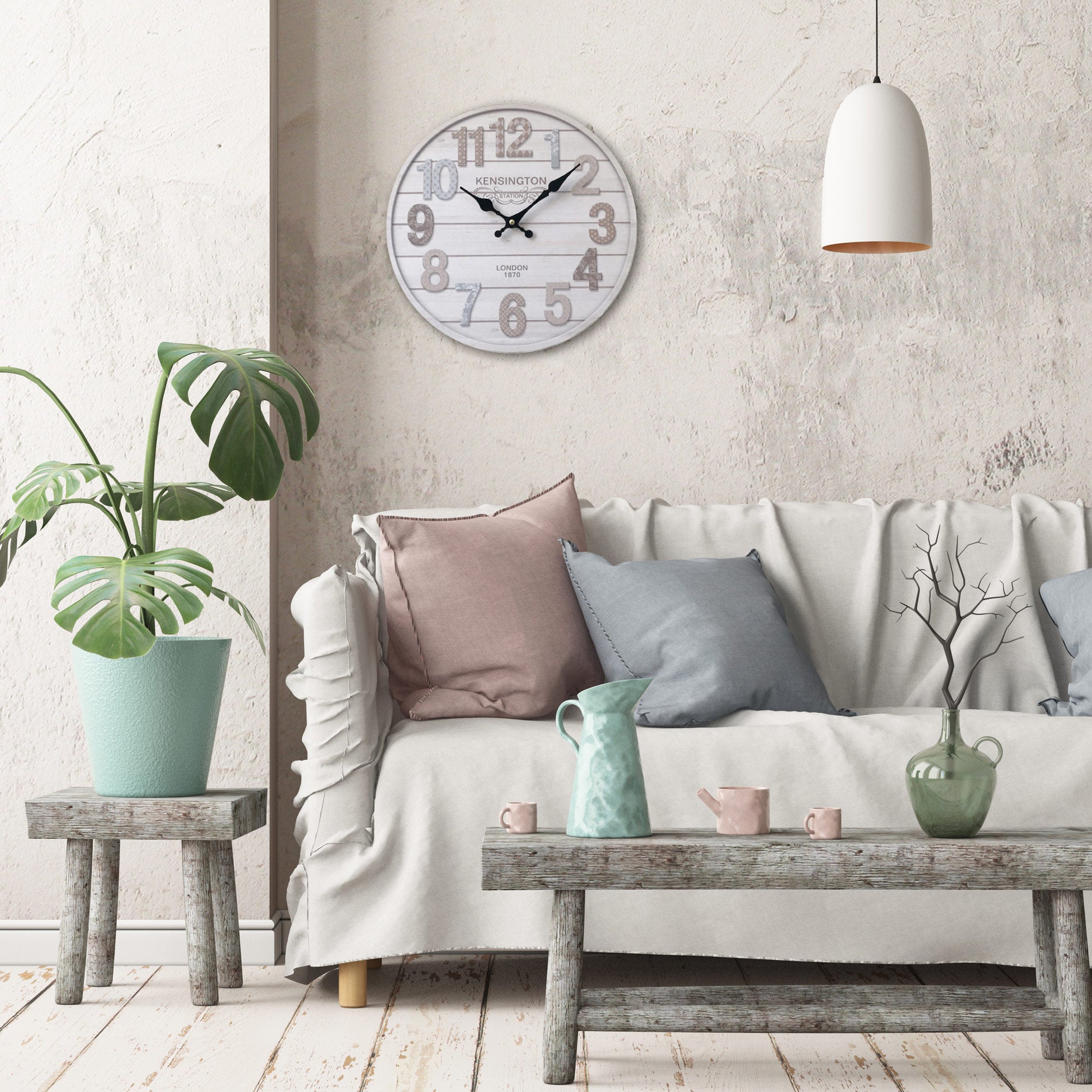 Horloge Murale Rebecca Mobili Mdf Blanc Séjour Cuisine 33.8x33.8x4 - 2