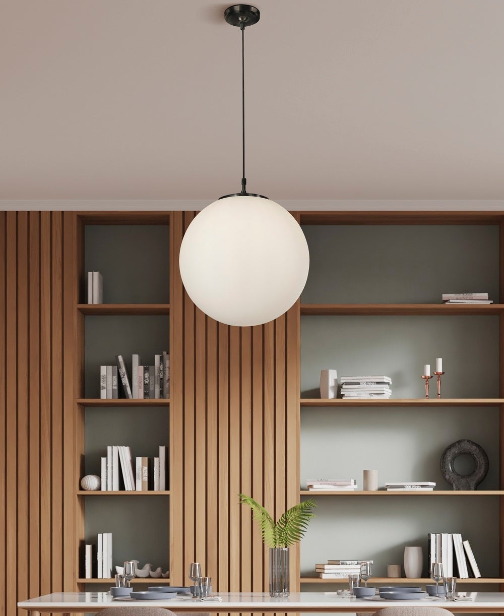 Atom Suspension métal noir et verre opale blanc Diam 40cm Haut 120cm E27 60w - 5