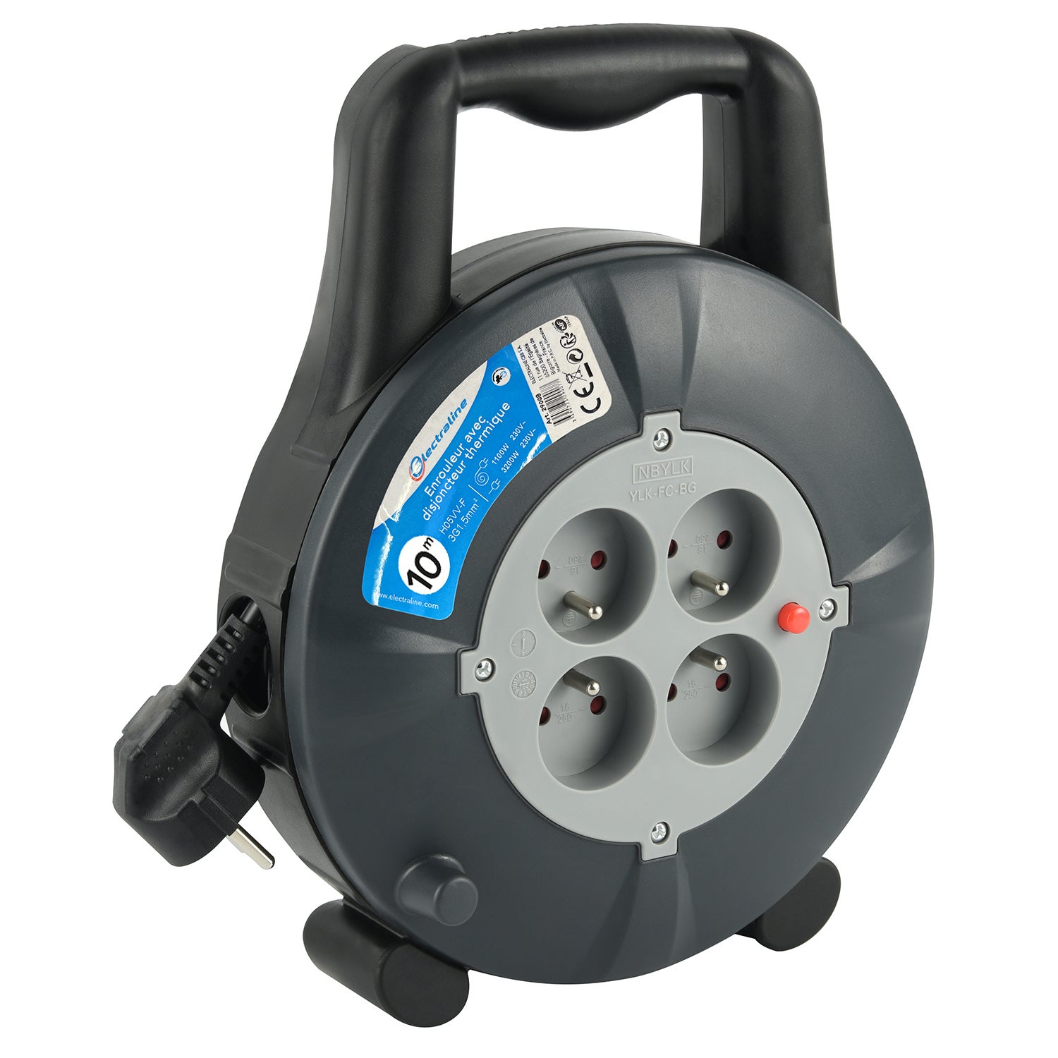 Enrouleur Rallonge Vide Electraline 49057 Métal Antirouille - 2 Prises Schuko + 1 IEC Industriel