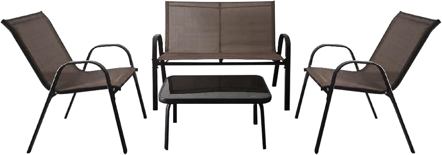 Salon de Jardin 4 Personnes Exterieur, 4 Pcs Canapé Exterieur avec Table Basse en Verre Trempée, 2 Fauteuils, pour Terrasse,Balcon (Brun) - 5