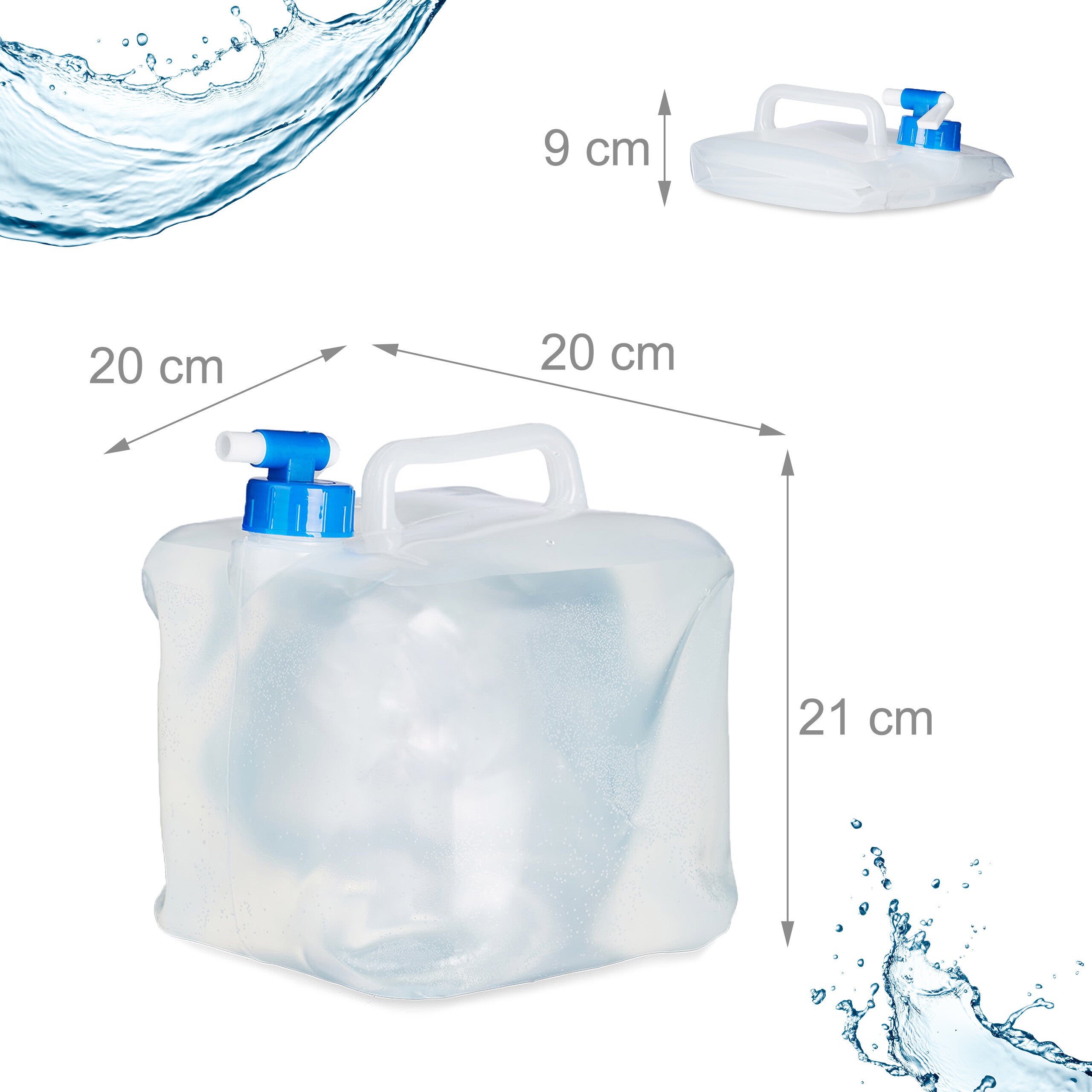 Jerrycan pliable carré lot de 4 pour camping, vacances jerricane alimentaire bidon à eau 5 L sans BPA, Relaxdays - 4