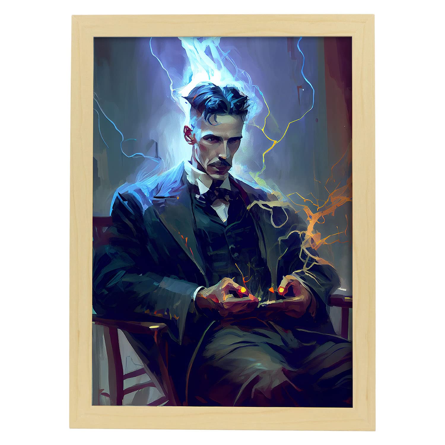 Nacnic poster de nikola tesla en estilo retrato a todo color ilustraciones y caricaturas de inventores y creadores históricos a3 marcos madera
