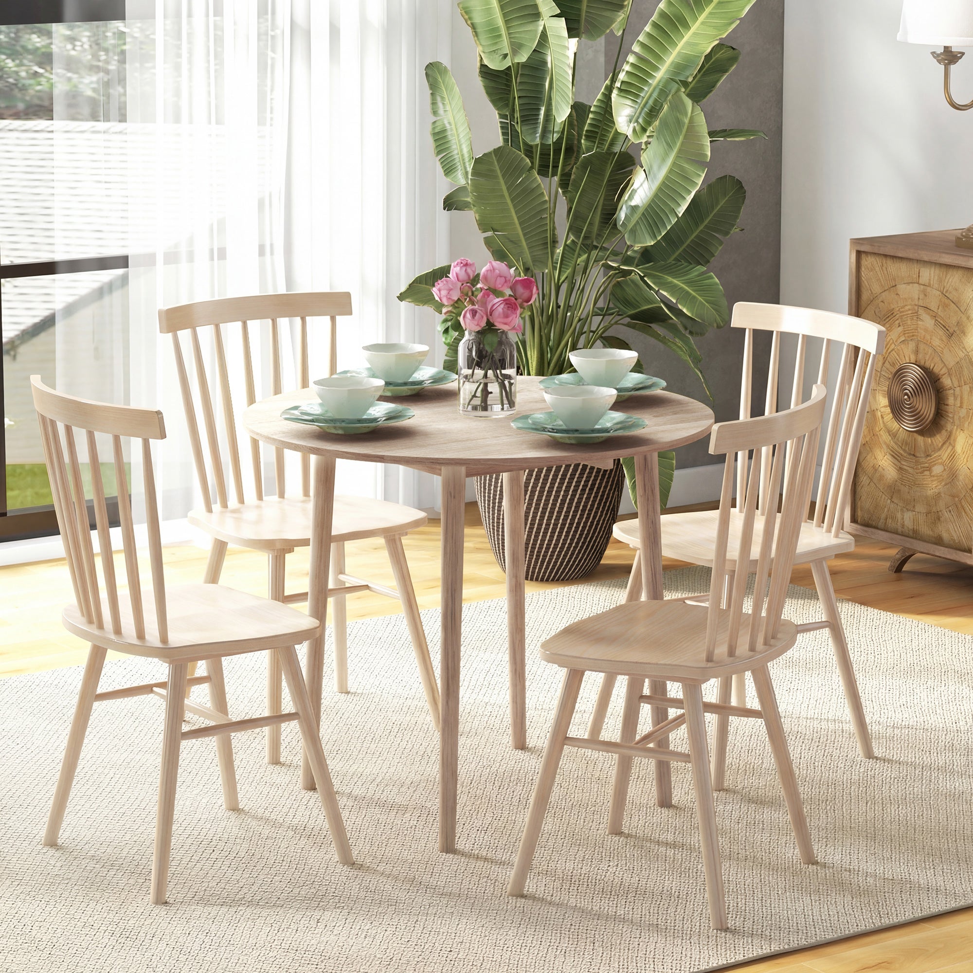Pliant réversible table pour cuisine et salon, déjeuner table en Veneer et bois de pin, Ø89x73.5 cm, couleur bois - 3