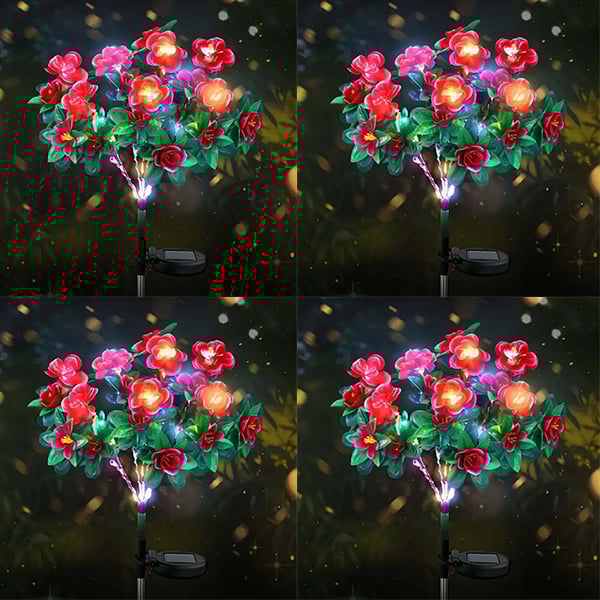 Zestaw 4 zewnętrznych lamp solarnych ogrodowych, czerwone solarne lampy kwiatowe azalii, lampy ścieżkowe do dekoracji