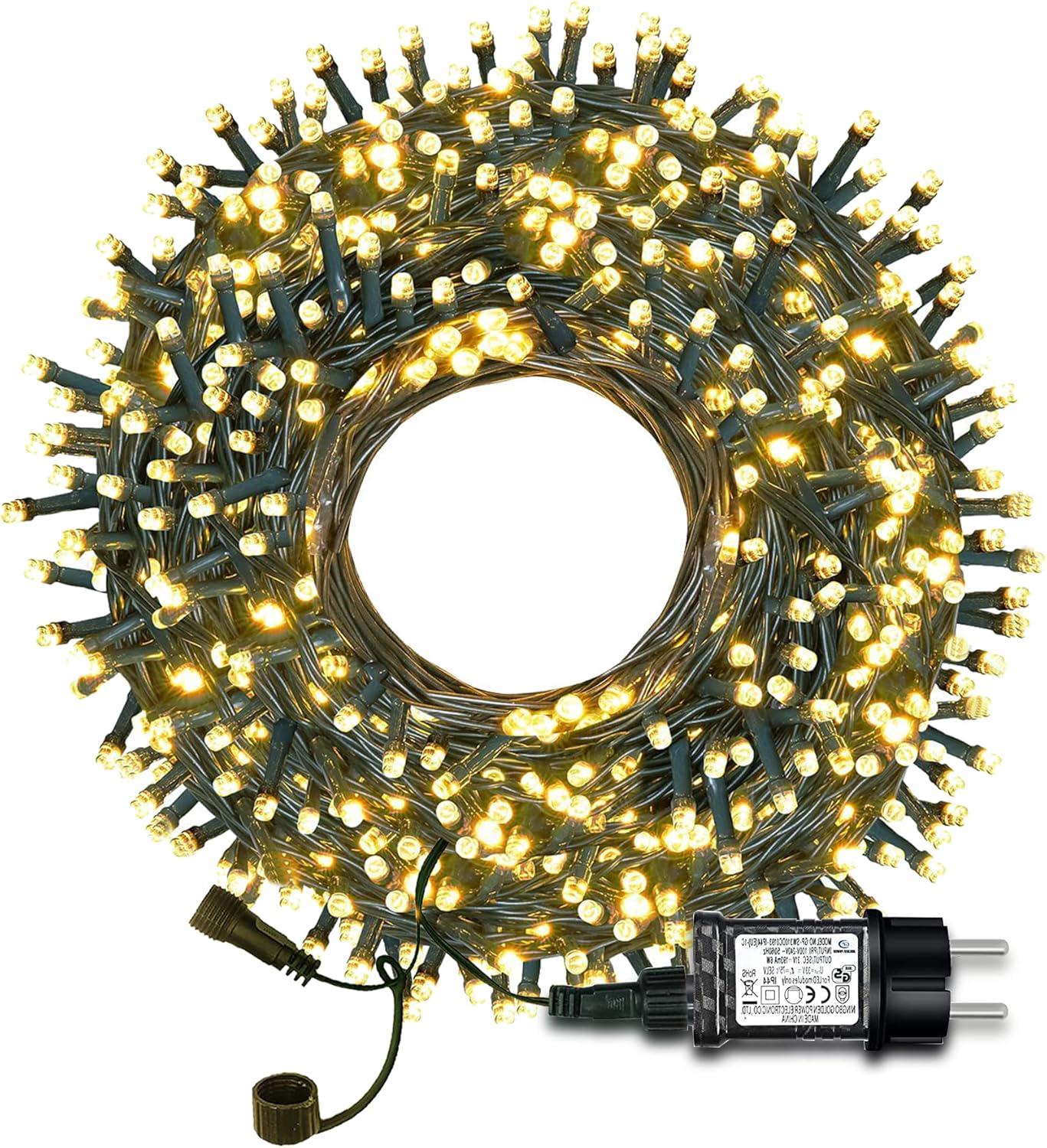 30M 300LED Wodoodporne Lampki Girlandowe Zewnętrzne, 8 Trybów Zewnętrznych Lampek Led na Boże Narodzenie, Wesele, do Ogrodu (Ciepła Biel)