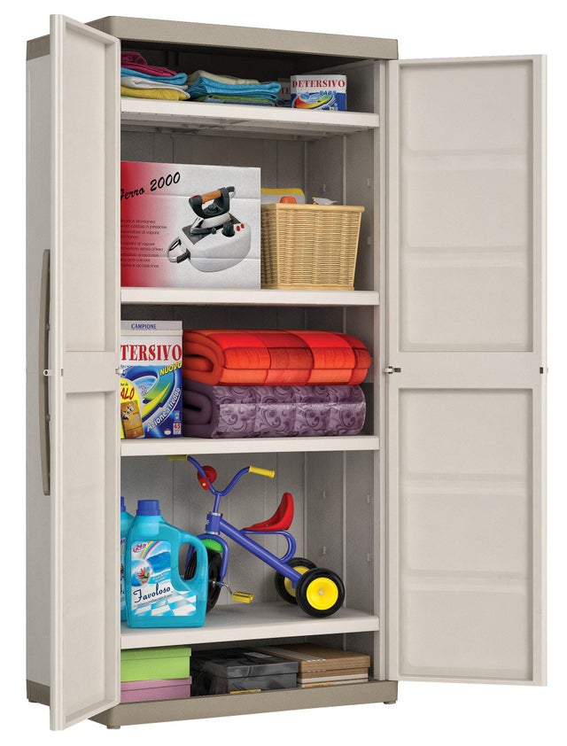 Armoire haute en résine Excellence 89x182x54 cm couleur beige 2 portes