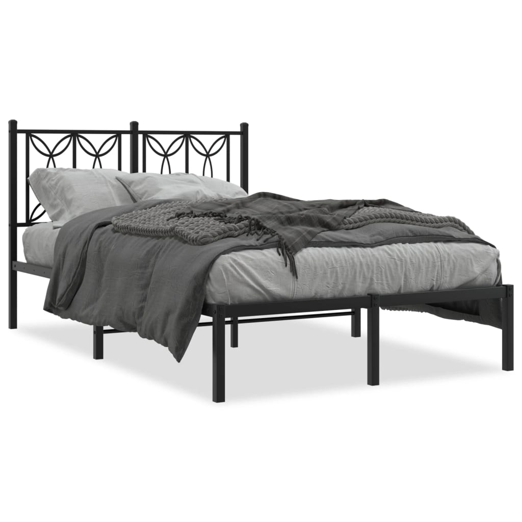 Cadre de lit métal sans matelas avec tête de lit noir 120x190cm Cadre de lit métal sans matelas avec tête de lit noir 120x190cm
