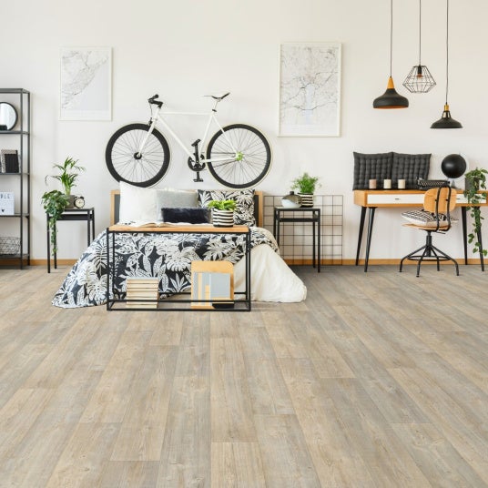 Sol Lino - Imitation parquet bois blanc vieilli - 2m x 6m - 4