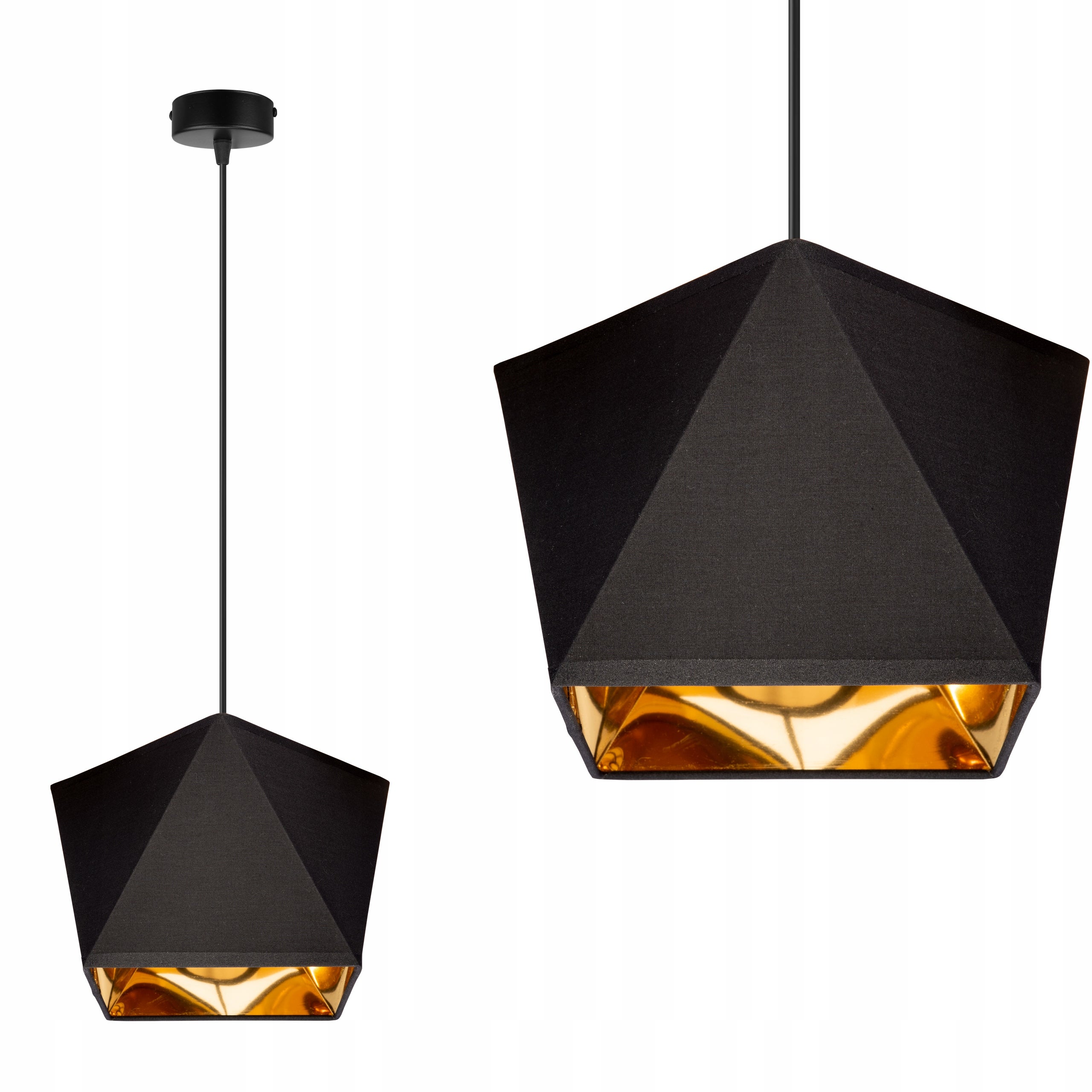 Lampa sufitowa wisząca Diamond Gold 1xE27 abażur asymetryczny czarno/złoty Light Home LH