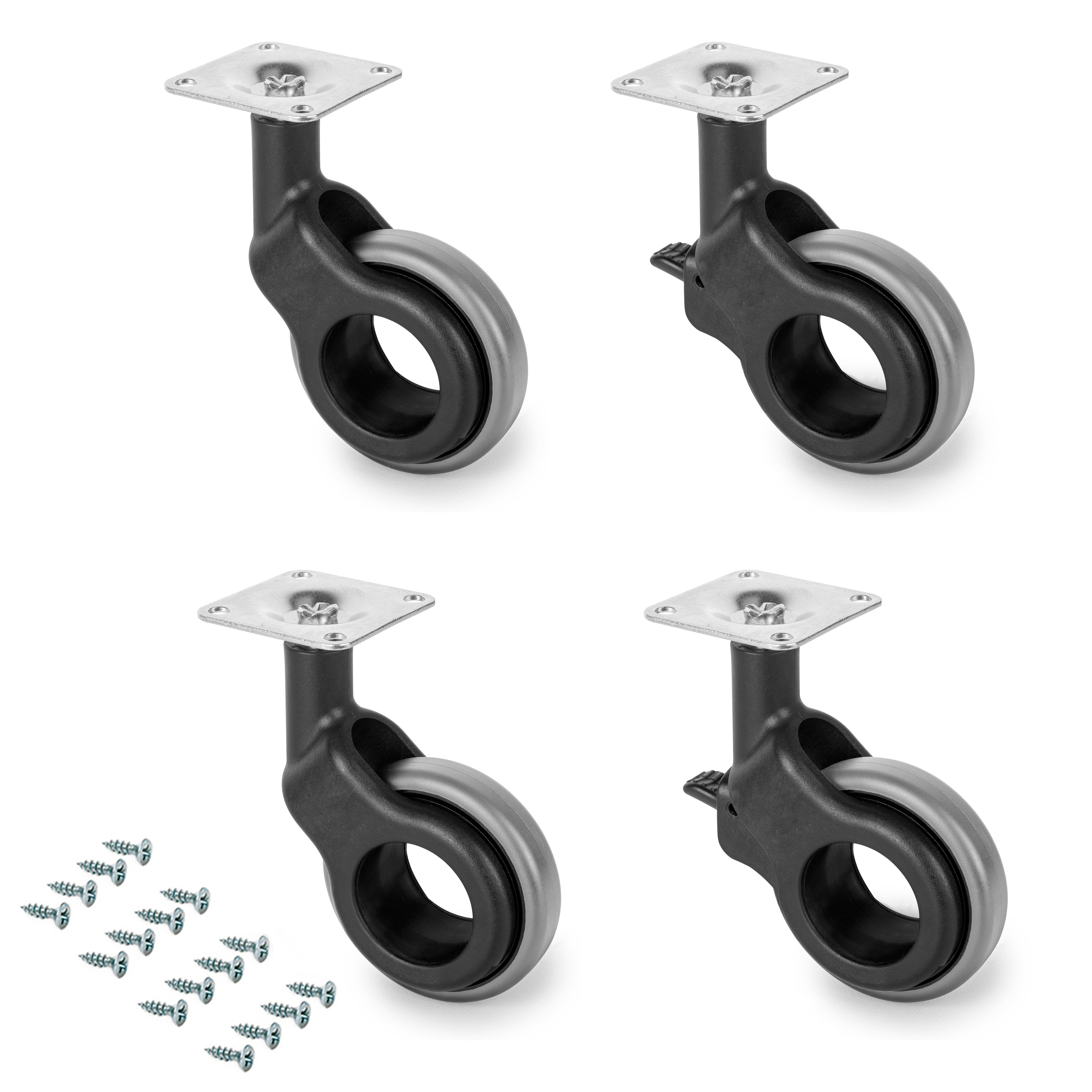 Lot De 4 Roulettes De Bureau Pivotantes En Polyuréthane Avec Plaque
