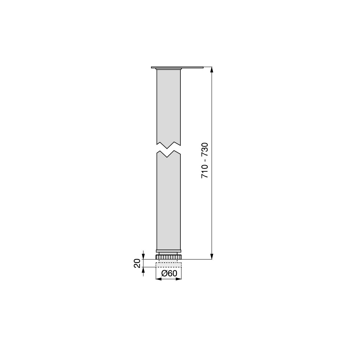 Emuca Lot de 4 pieds de table, diamètre 60mm, H 710mm, Acier, Chromé - 4