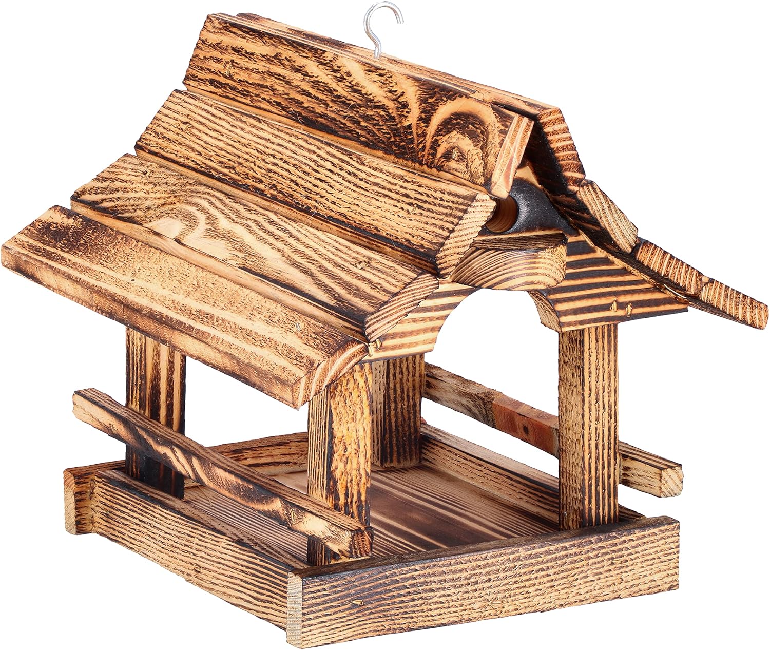 Mangeoire à Oiseaux Bois Suspendue, Résistante aux Intempéries, 22,5x26 cm - Durable et Pratique, Marron Flammée - KOTARBAU - 2