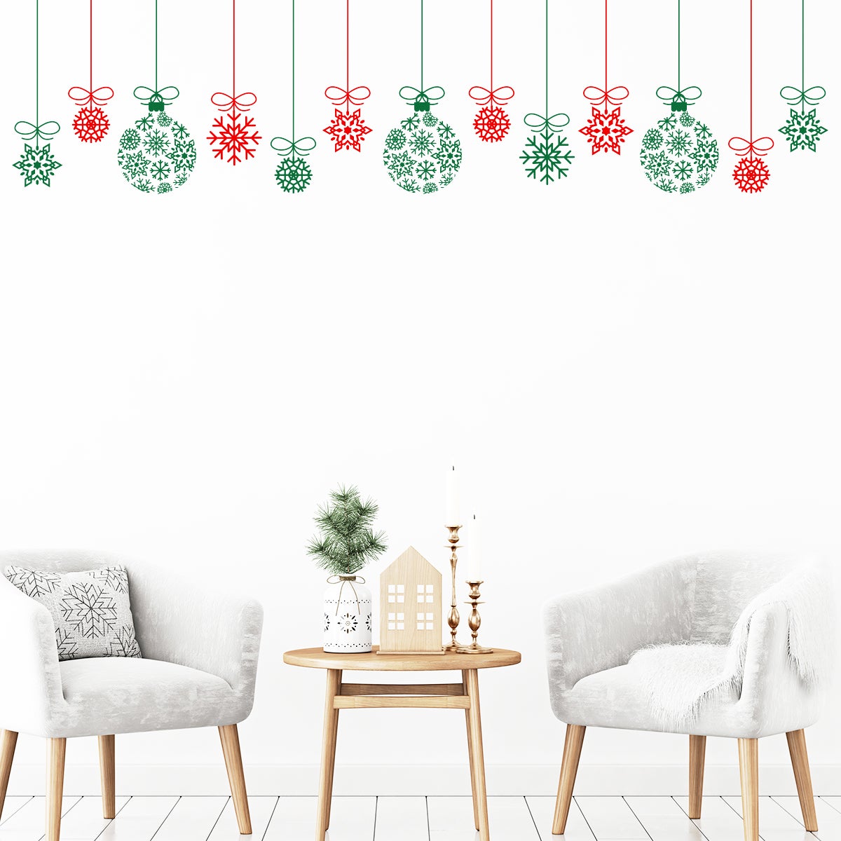 Vinilo navidad corona de navidad bola roja y verde - adhesivo de pared - revestimiento sticker mural decorativo - 120x120cm