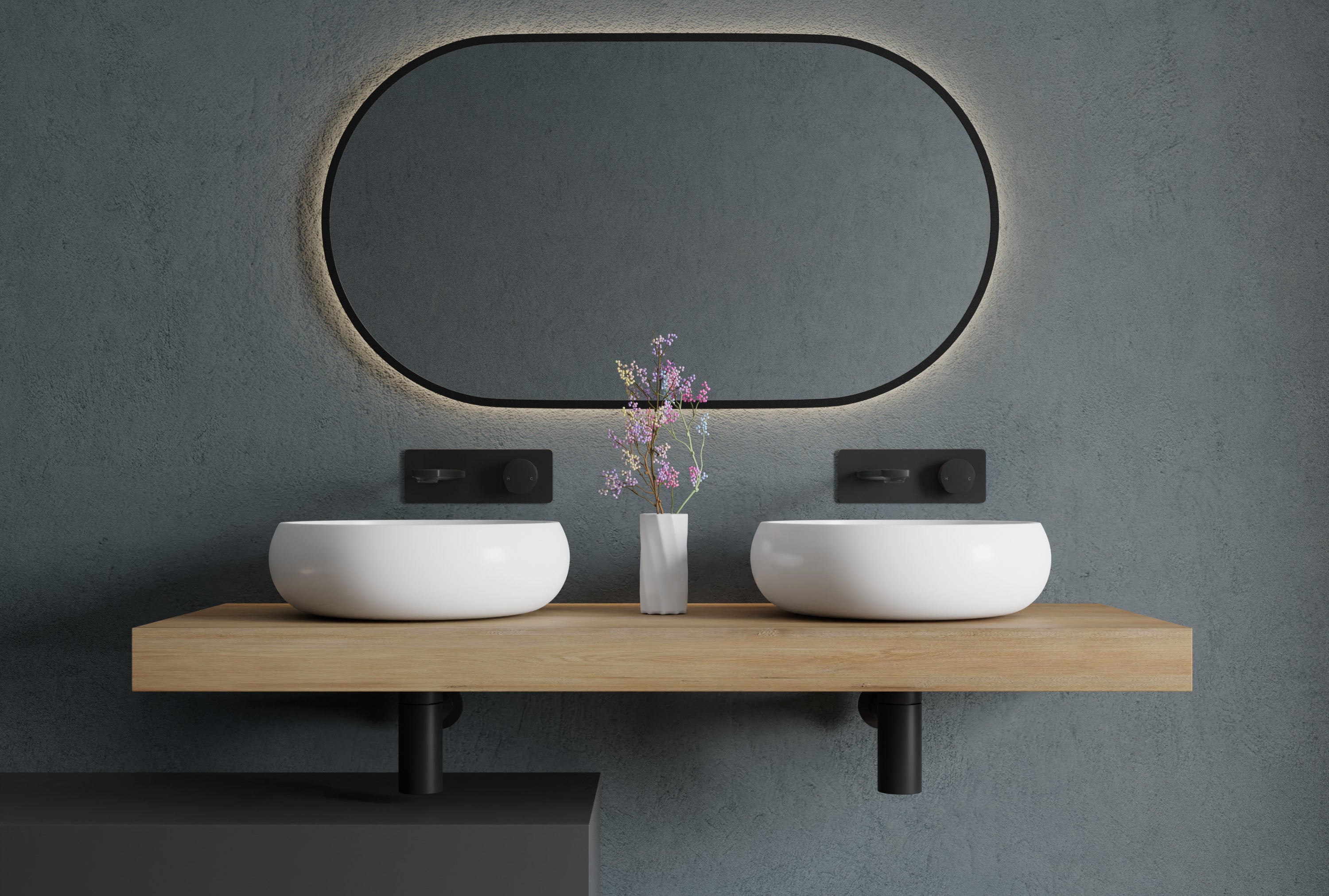 BERNSTEIN - Lavabo rotondo con piedistallo Lavabo in fusione minerale Bagno - NT8559 - Diametro 40cm Tappetino bianco, Senza scarico o coperchio - 3