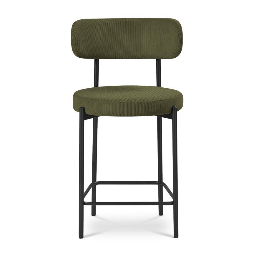 Lot de 2 tabourets de bar modernes IRIS velours côtelé kaki 65cm - 5