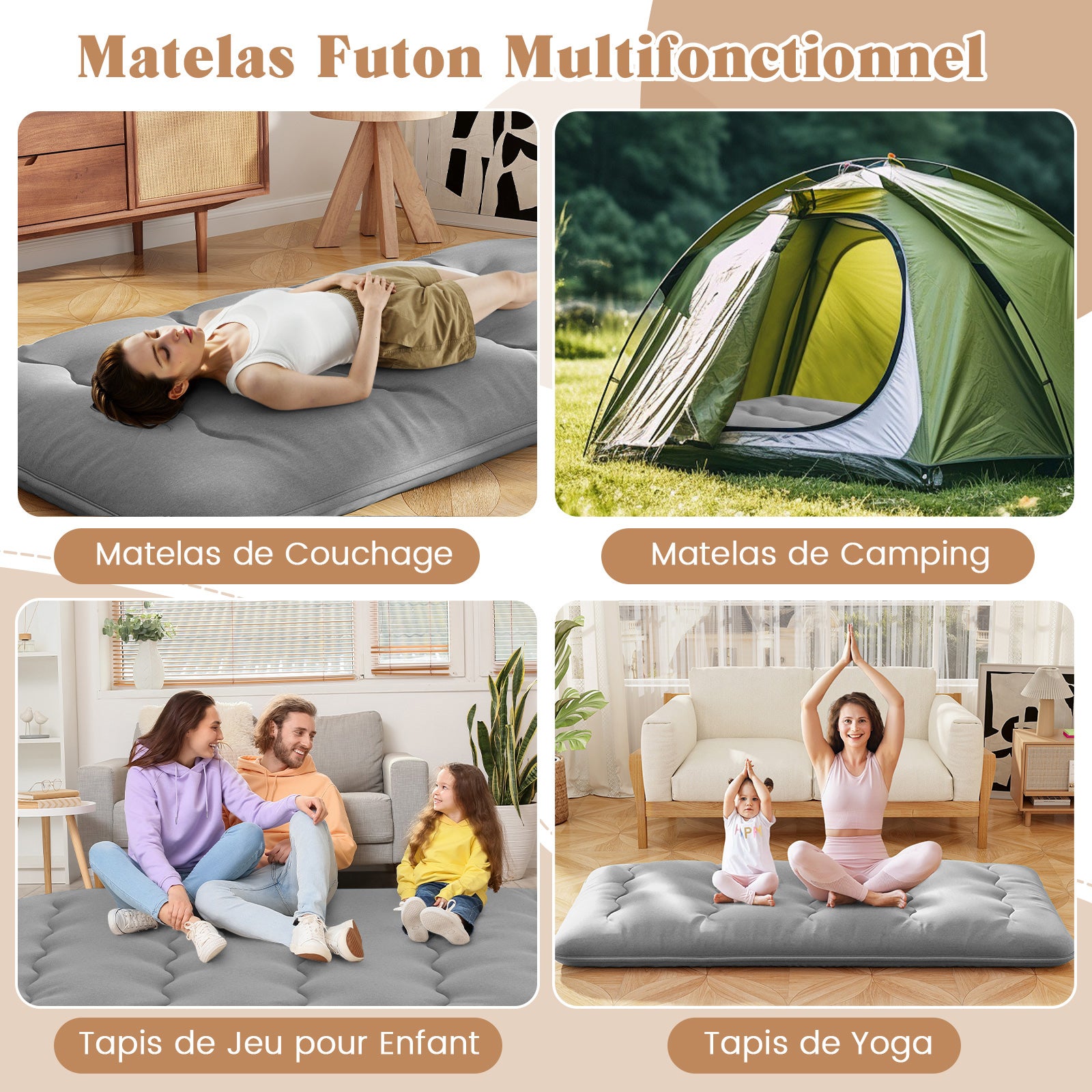 Matelas Futon Portable Pliable, Matelas Futon Japonais 90 x 200 cm, Housse Lavable,d'Invités (Gris) - 2
