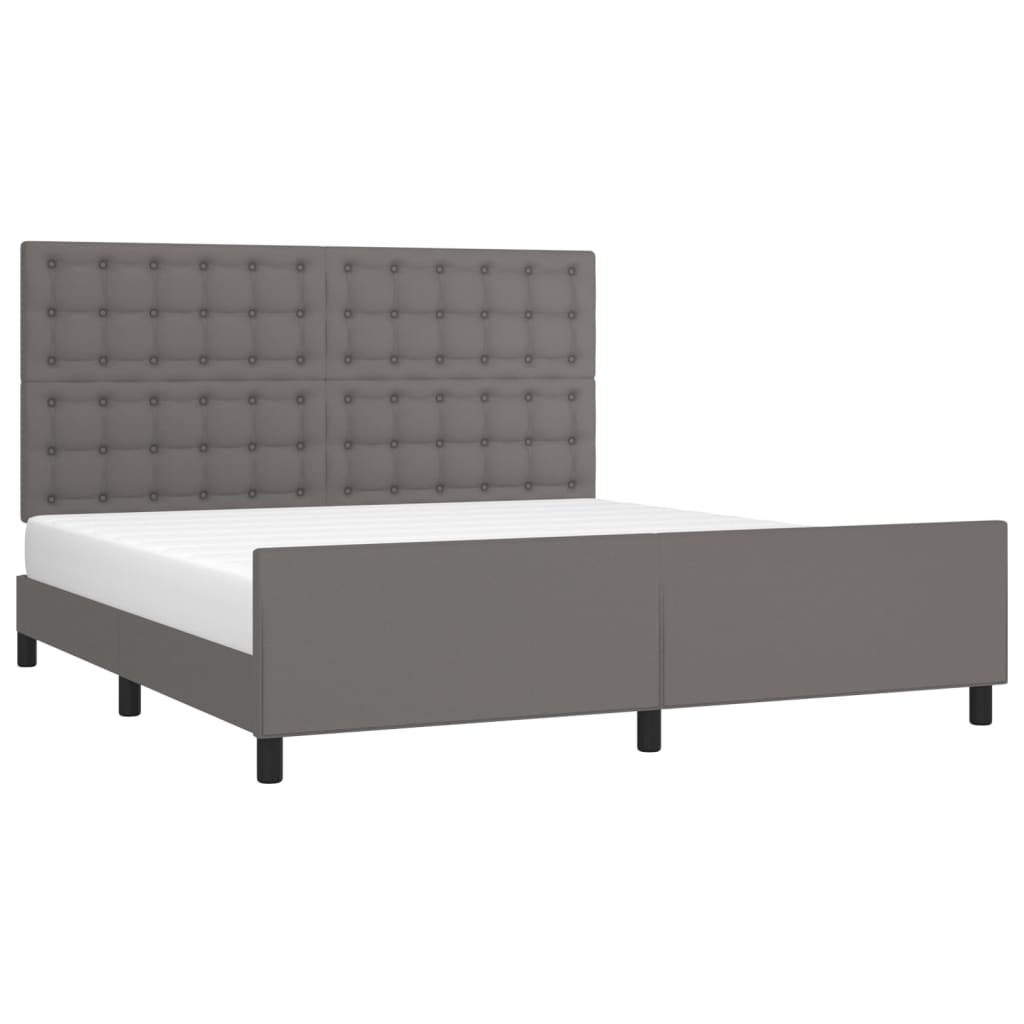 Cadre de lit sans matelas gris similicuir - 3