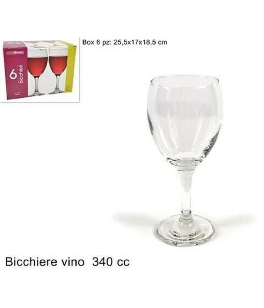Trade Shop - Set Servizio Da 6 Calici Bicchieri In Vetro Da 340cc Per Vino Acqua Economici - - 2