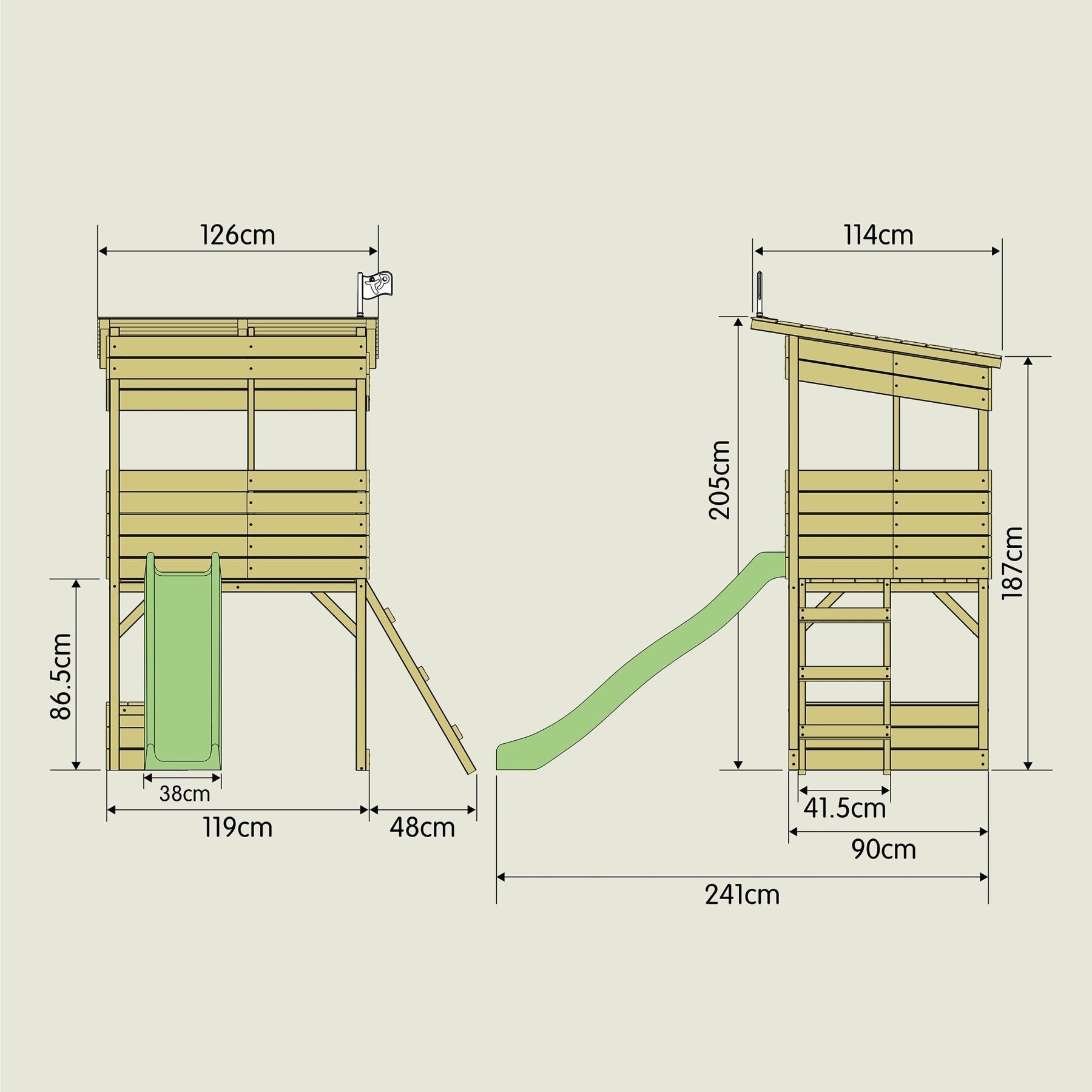 Cabane enfant sur pilotis avec toboggan vert pomme - bois FSC® - CIMES - 5