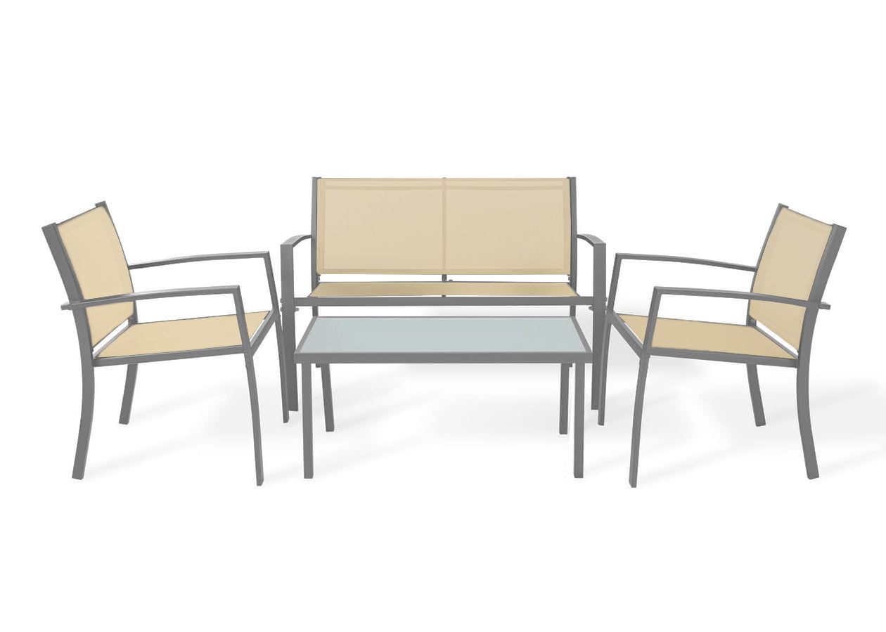 Sofa + 2 Sillas + Mesa de Cristal Templado. Conjunto de Jardin y Terraza, Gris Oscuro - 6