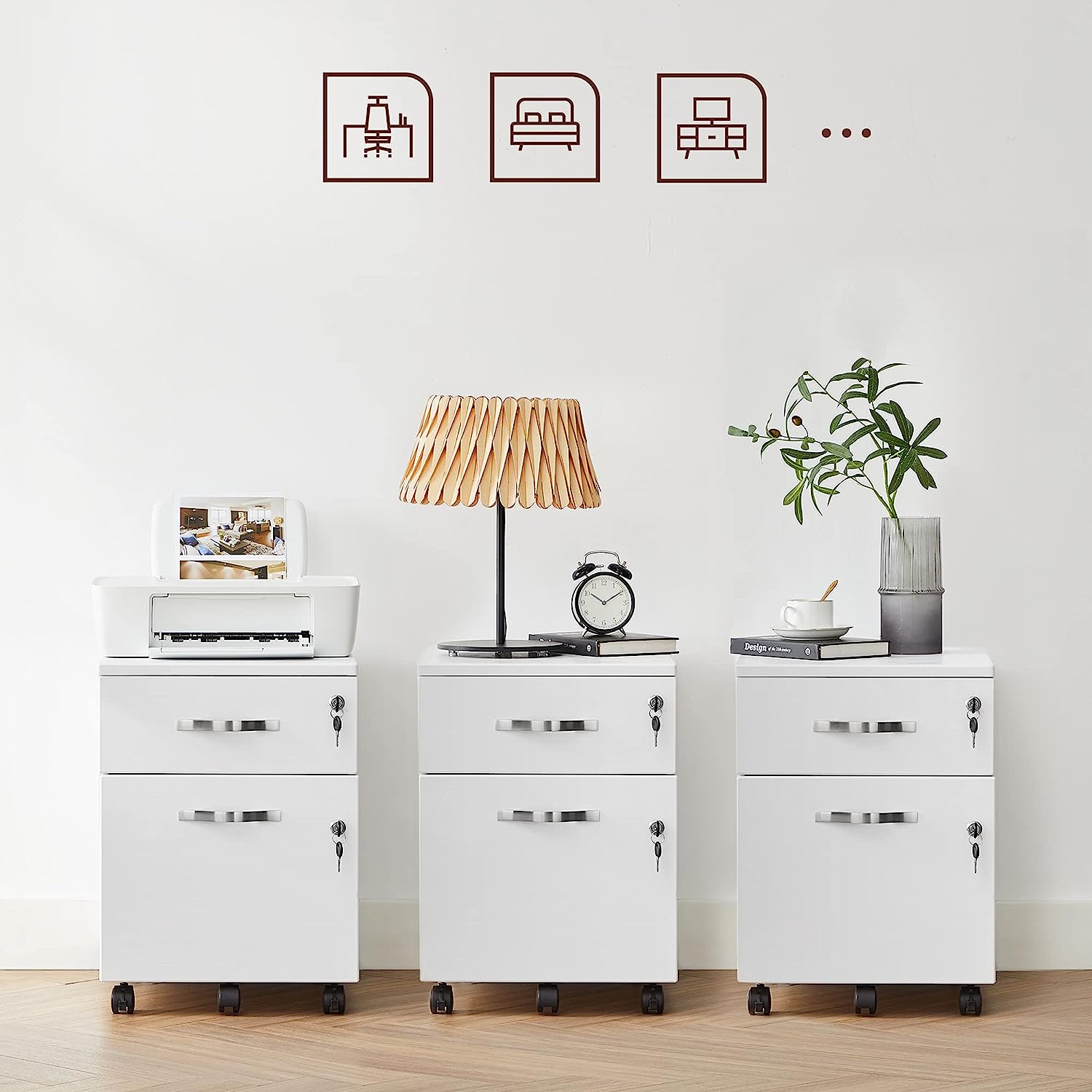 Caisson Bureau, Avec 2 Tiorirs, 5 Roulettes, Surface Texturée - 3