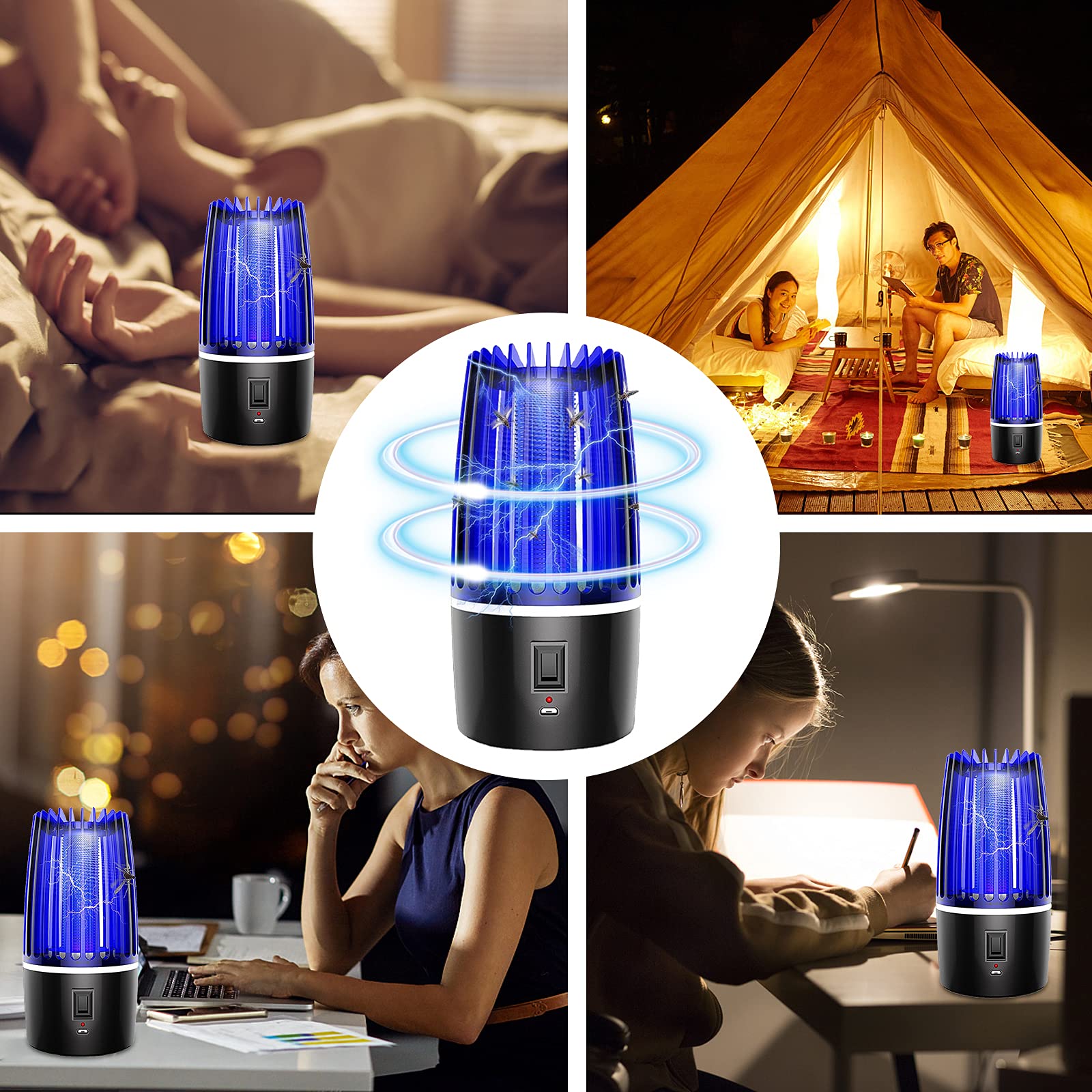 Lampada antizanzare, Lampada antizanzare UV a 360°, Lampada antizanzare elettrica 2 in 1 con Ricaricabile tramite USB - 9